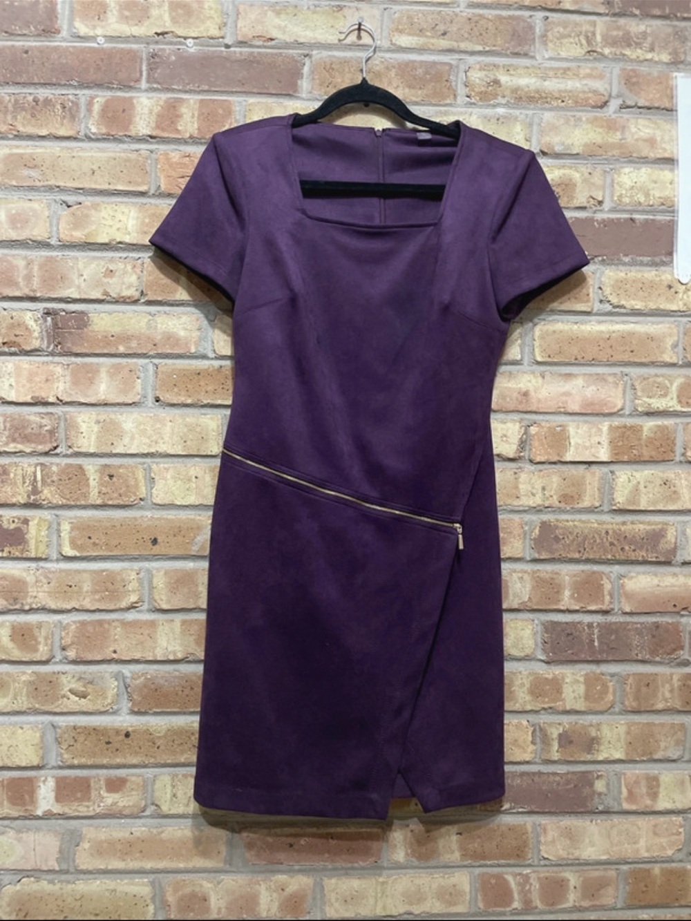 Calvin Klein Plum Short Sleeve Dress with Diagonal Zip
